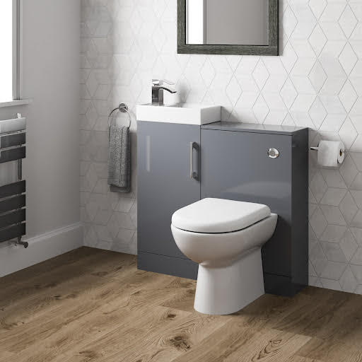 Artis Breeze Grey Gloss Toilet & Basin Vanity Unit Combination with Door 900mm