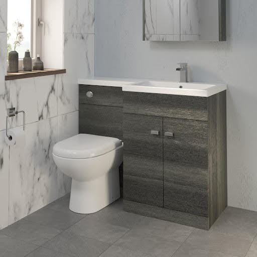 Artis Breeze Grey Toilet & Basin Vanity Unit Combination with Doors 1100mm - Right Hand