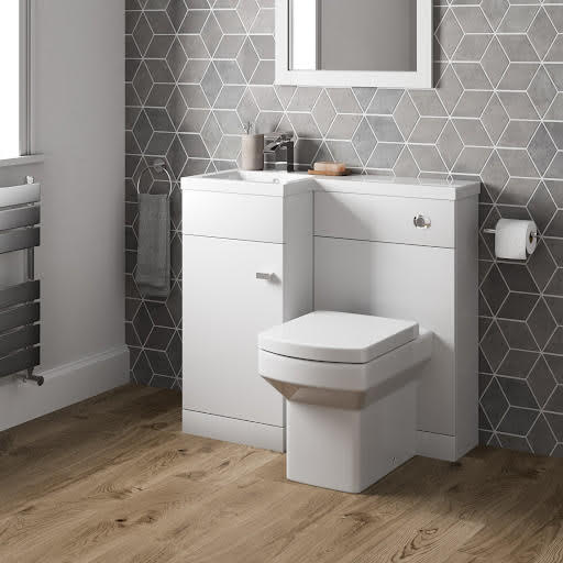 Artis Breeze White Gloss Toilet & Basin Vanity Unit Combination with Door 900mm - Left Hand
