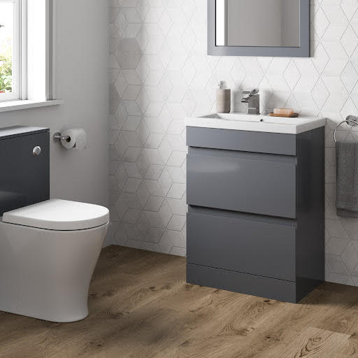 Artis Centro Grey Gloss Free Standing Drawer Vanity Unit & Basin - 600mm Width