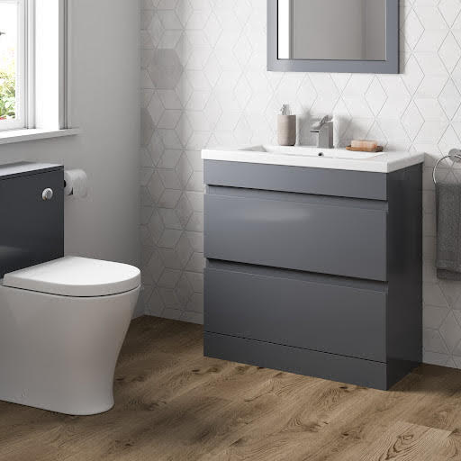 Artis Centro Grey Gloss Free Standing Drawer Vanity Unit & Basin - 800mm Width