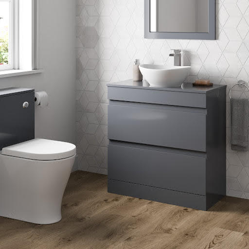 Artis Centro Grey Gloss Free Standing Drawer Vanity Unit & Affine Roubaix Countertop Basin 800mm