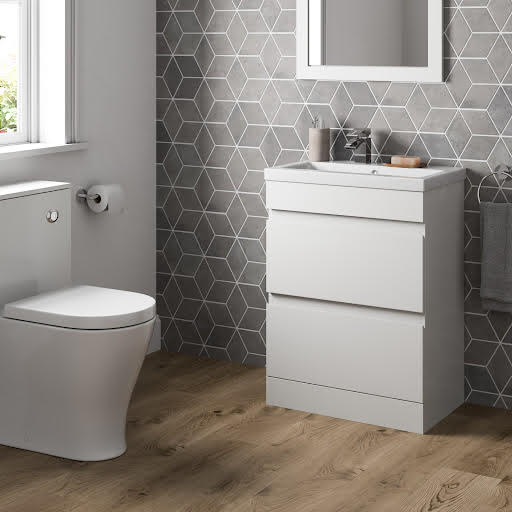 Artis Centro White Gloss Free Standing Drawer Vanity Unit & Basin - 600mm Width