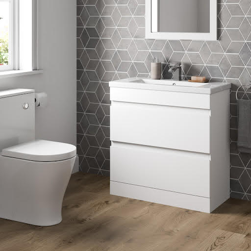 Artis Centro White Gloss Free Standing Drawer Vanity Unit & Basin - 800mm Width