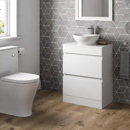 Artis Centro White Gloss Free Standing Drawer Vanity Unit & Affine Roubaix Countertop Basin 600mm