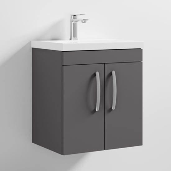 Athenia 50cm 2 Doors Wall Vanity With Basin 1 In Gloss Grey