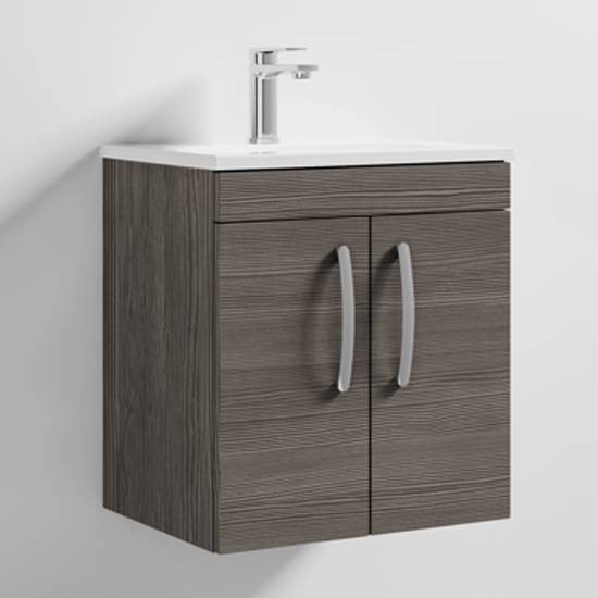 Athenia 50cm 2 Doors Wall Vanity With Basin 2 In Brown Grey