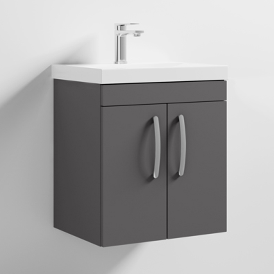 Athenia 50cm 2 Doors Wall Vanity With Basin 3 In Gloss Grey