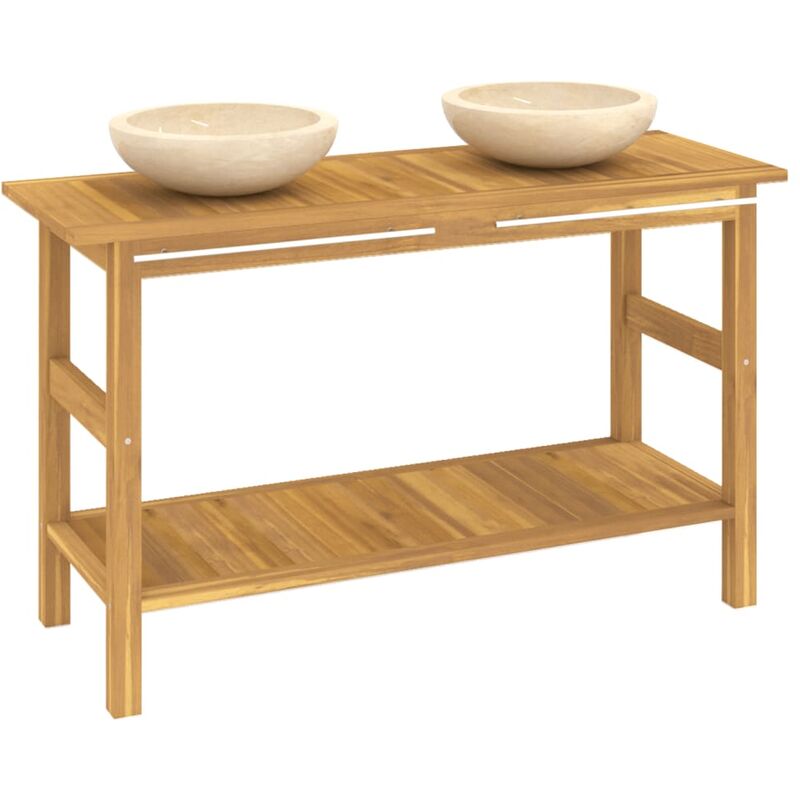 Bathroom Vanity Cabinet with Cream Marble Sinks Solid Wood Teak Vidaxl Cream
