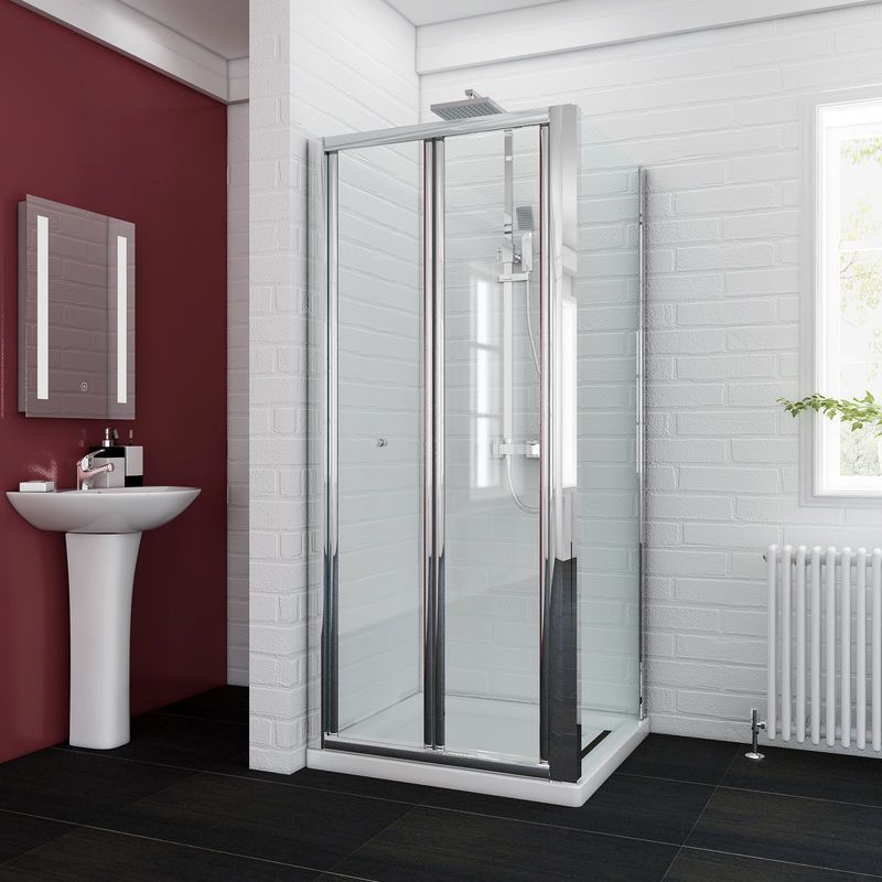 ELEGANT Bifold Shower Enclosure Glass Bathroom Screen Door Cubicle with Side Panel 1000 x 800 mm