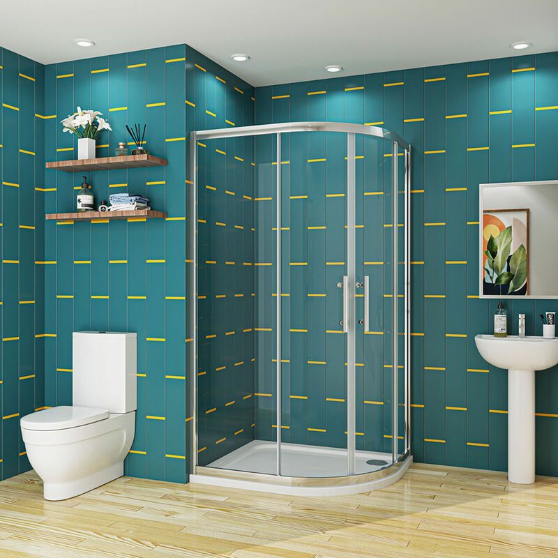 1200x800x1900mm Left Quadrant Shower Cubicle Enclosure with 1200x800mm Stone Tray Free Waste - Biubiubath