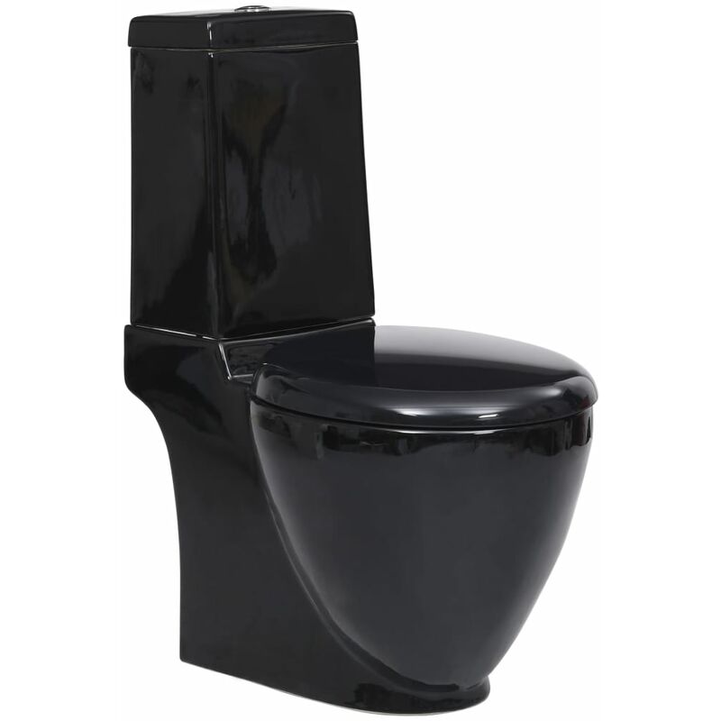 Wc Ceramic Toilet Bathroom Round Toilet Bottom Water Flow Black Vidaxl Black