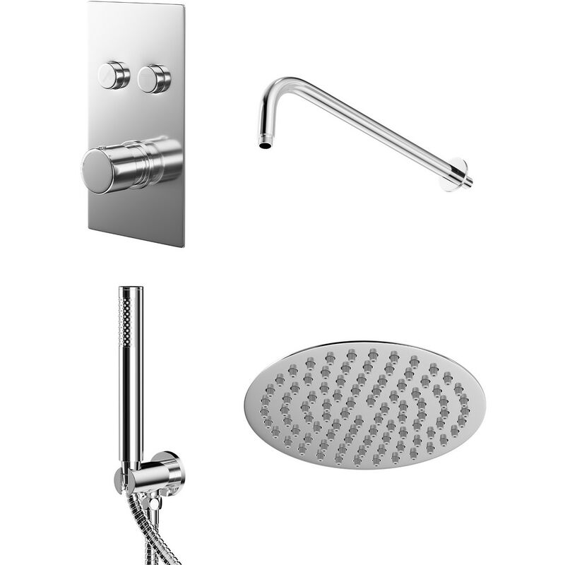 Wholesale Domestic Circo Polished Chrome Concealed Push Button Twin Thermostatic Shower Valve Including Round Fixed Shower Head and Round Shower