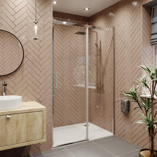 Diamond Frameless Sliding Shower Door 1000mm with 1000 x 800mm Tray - 8mm