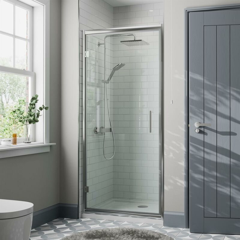 1000 x 800mm Framed Hinged Bathroom Shower Door Enclosure Walk-In 8mm Glass Tray - Clear