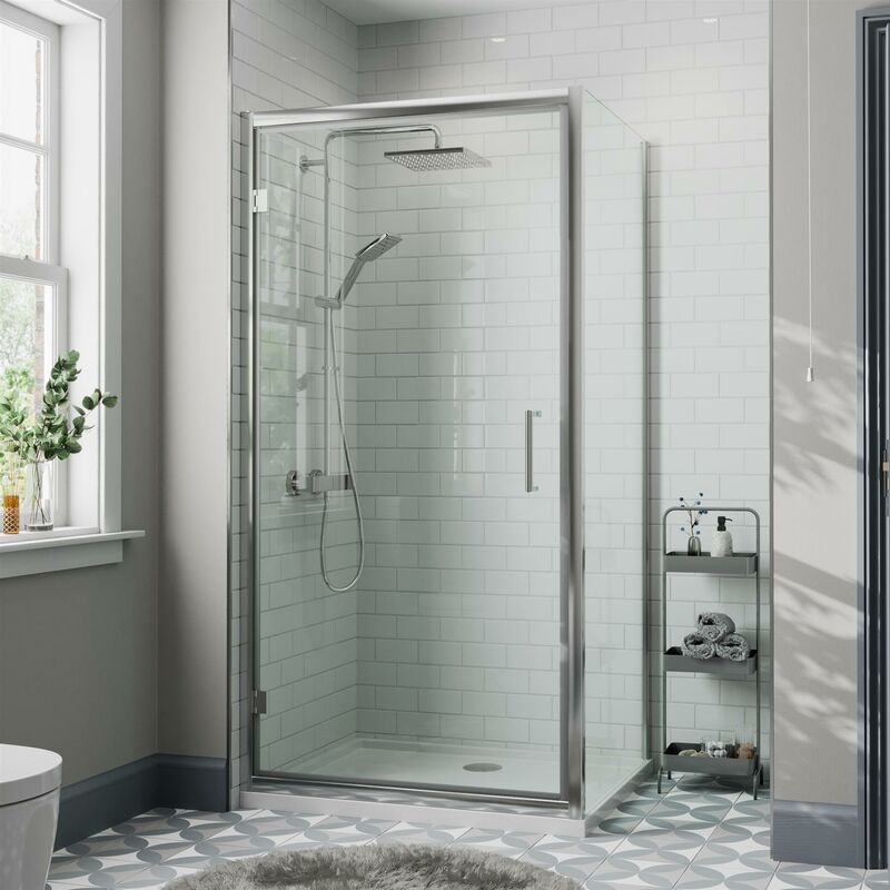 1000 x 760mm Framed Hinged Shower Enclosure Door Side Panel Walk-In 8mm Glass - Clear