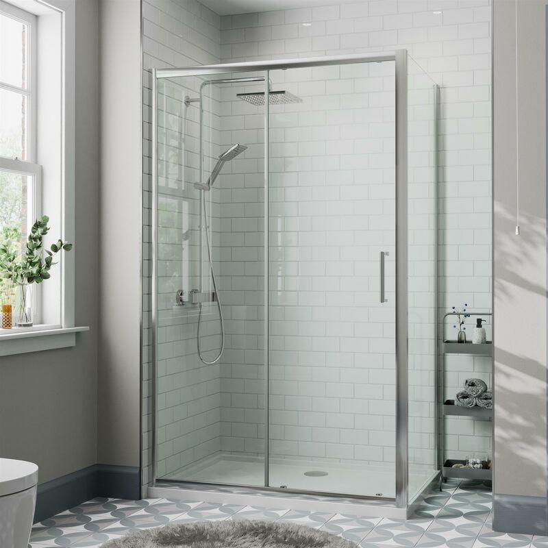 1000x800mm Sliding Shower Door & Side Panel 8mm - Clear - Diamond