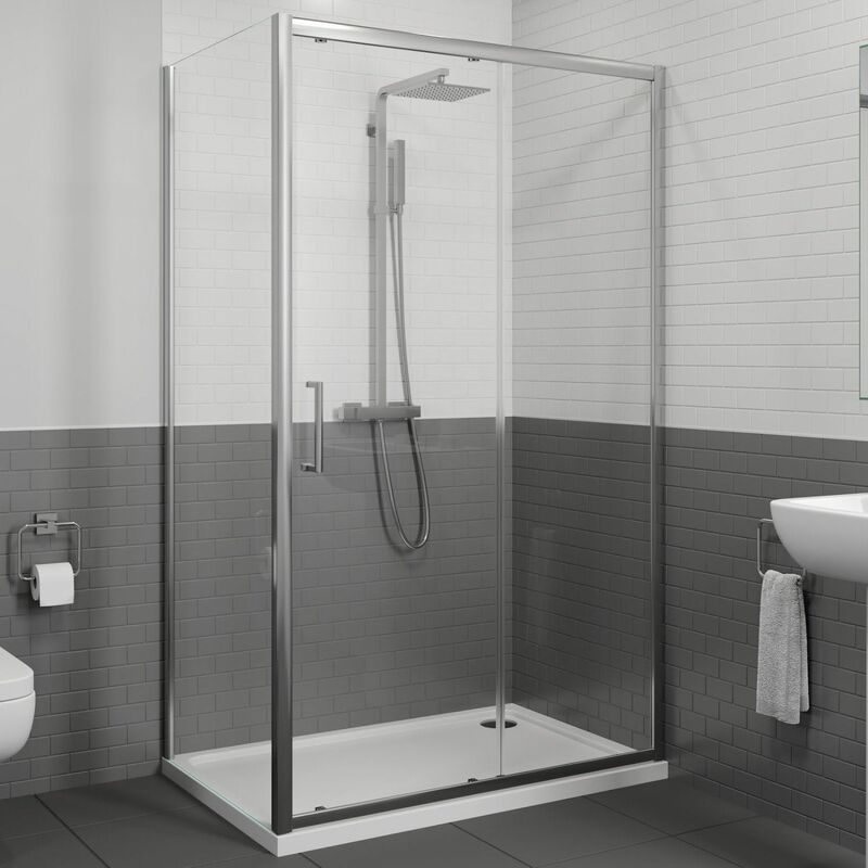 1200x760mm Sliding Shower Door & Side Panel 8mm - Clear - Diamond