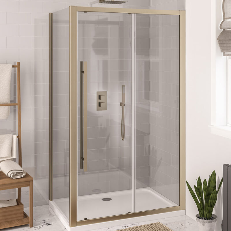 Eastbrook 49.5001 Vantage Shower Sliding Door 2000mm H x 1000mm W, Brushed Brass