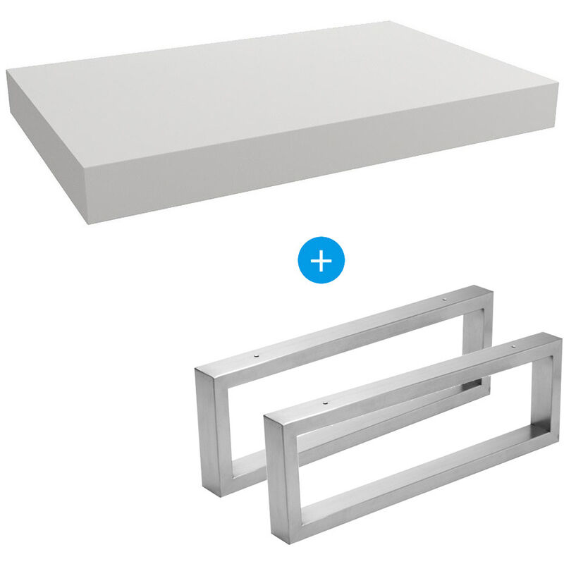 Naturel Set Floating Basin Shelf 80x8x50 cm + 2 Towel holder fixings 45 cm, Matt white (DO8050BM-FIX3) - Egger