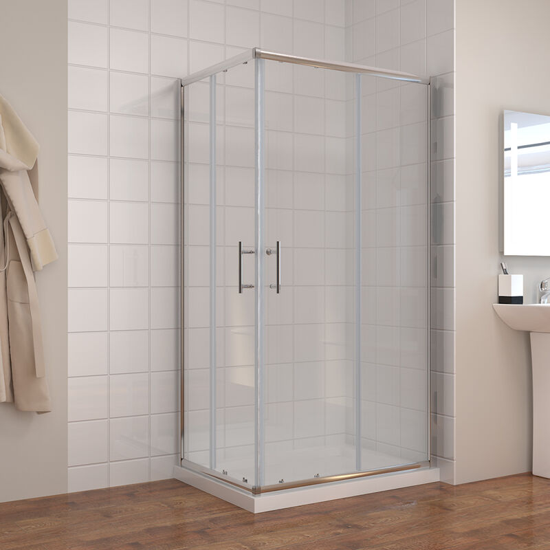 1000 x 760 mm Sliding Corner Entry Shower Enclosure Door Cubicle with Tray - Elegant
