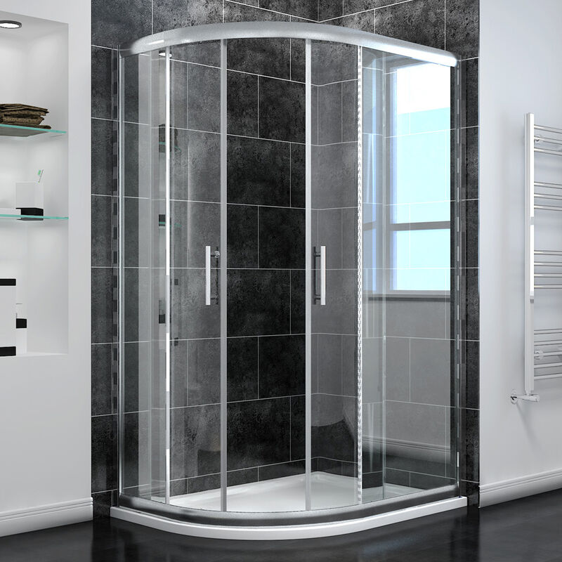 1000 x 800 mm Left Quadrant Sliding Door Waterproof Shower Cabin 6mm Walk in Tempered Glass Wet Room with Tray and Waste Trap - Elegant
