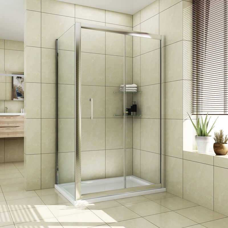 1000mm Easy Clean Glass Sliding Shower Door and 760mm Bathroom Glass Panel 8mm Nano Glass Shower Cabin with 1000x760mm Shower Tray and Free Waste