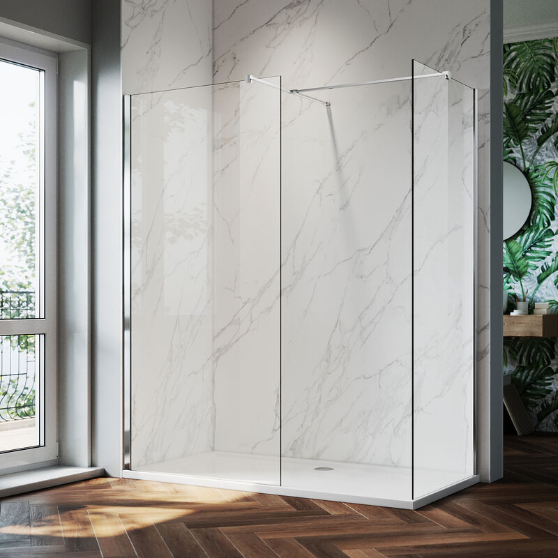 1000mm Frameless Wet Room Shower Screen Panel, 700mm Side panel, Walk in Shower Enclosure with Support Bar, 8mm Easy Clean Glass, 1900mm Height