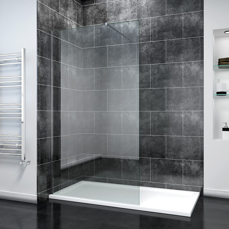 1000mm Frameless Wet Room Shower Screen Panel 8mm Easy Clean Glass Walk in Shower Enclosure with 1500x800mm Tray and Support Bar - Elegant