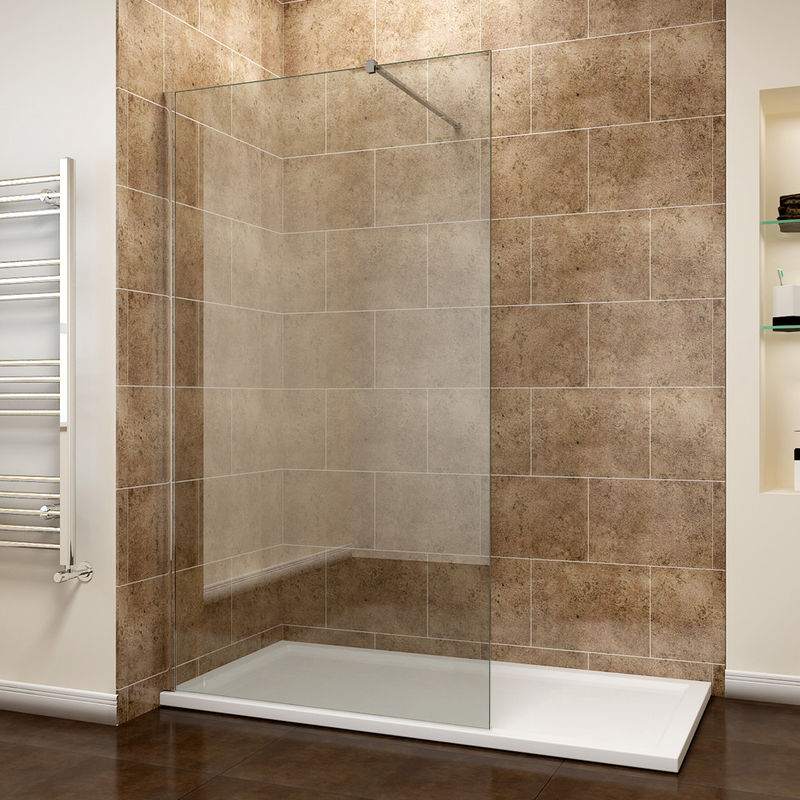 1000mm Frameless Wet Room Shower Screen Panel 8mm Easy Clean Glass Walk in Shower Enclosure with 1500x800mm Tray and Support Bar - Elegant