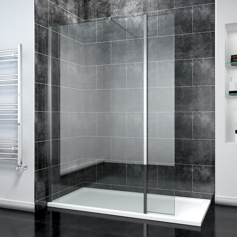 1000mm Frameless Wet Room Shower Screen Panel 8mm Easy Clean Glass Walk in Shower Enclosure with 1600x800mm Tray + 300mm Return Panel and Support Bar
