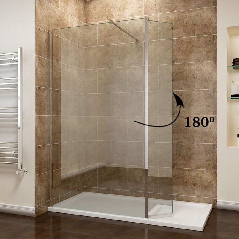1000mm Frameless Wet Room Shower Screen Panel 8mm Easy Clean Glass Walk in Shower Enclosure with 1600x800mm Tray + 300mm Return Panel and Support Bar