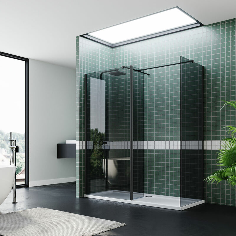 1000mm Grey Rectangular Shower Cabin with 800mm Side Panel and 300mm Black Matte Pivot Panel 8mm Easy Clean Shower Door with 1500x900mm Shower Tray