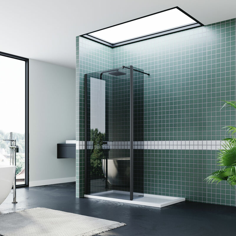 1000mm Grey Rectangular Shower Door with 300mm Black Matte Pivot Panel 8mm Nano Coated Glass Shower Enclosure with 1000x760mm Shower Tray and Waste