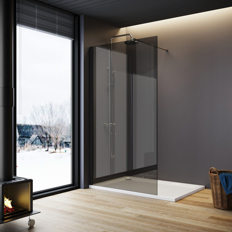 Elegant - 1000mm Grey Shower Door 8mm Tempered Glass Walk in Wet Room Shower Cabin with 1700x800mm Shower Tray and 90mm Waste Trap