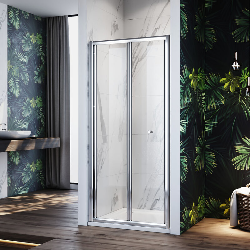 1000mm Inwards Opening Folding Shower Enclosure 5mm Safety Glass Saving Space Bi Fold Shower Screen with 1000x760mm Shower Tray + Free Waste Trap
