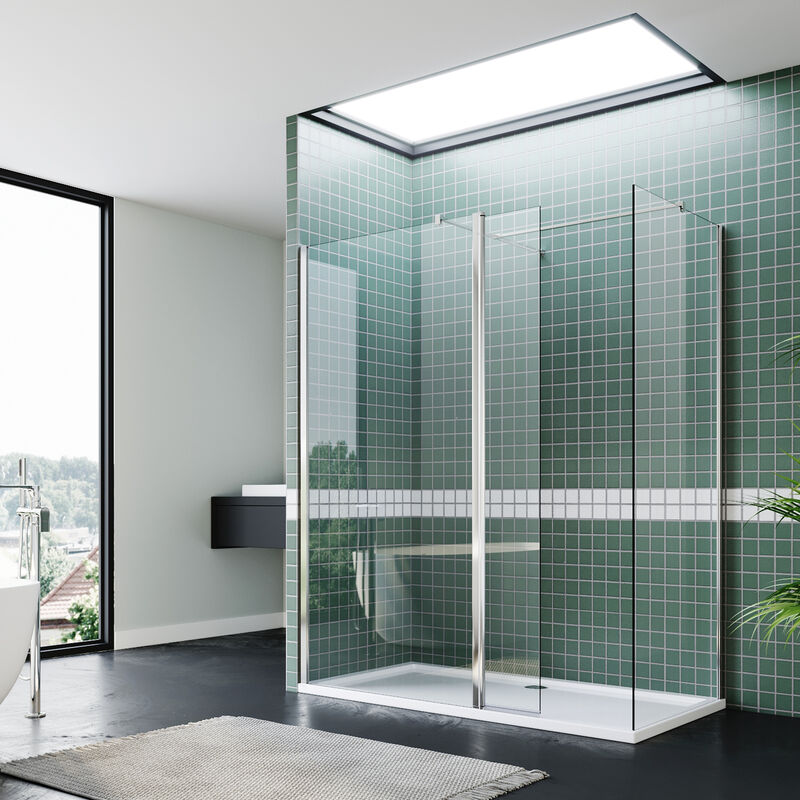 1000mm Open Entry Shower Cabin 700mm Side Panel Shower Screen 300mm Flipper Glass Panel Bathroom Door Shower Enclosure 1600x700mm Shower Tray and