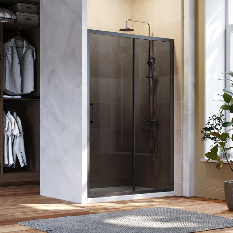 1000mm Shower Enclosure Black Sliding Door 8mm Nano Coated Glass Cabin with Anti-Slip Shower Base Tray 1000x800mm and Waste Trap - Elegant