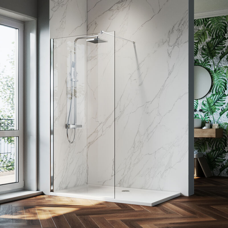 1000mm Shower Screen 8mm Easy Clean Glass Bathroom Door Waterproof Walk in Shower Enclosure 1700x700mm Shower Tray and Waste Trap - Elegant