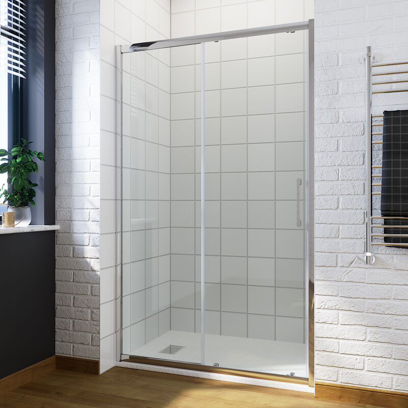 1000mm Sliding Shower Door Modern Bathroom 8mm Easy Clean Glass Shower Enclosure Cubicle Door + 1000x800mm Anti-Slip Resin Shower Tray + Stainless