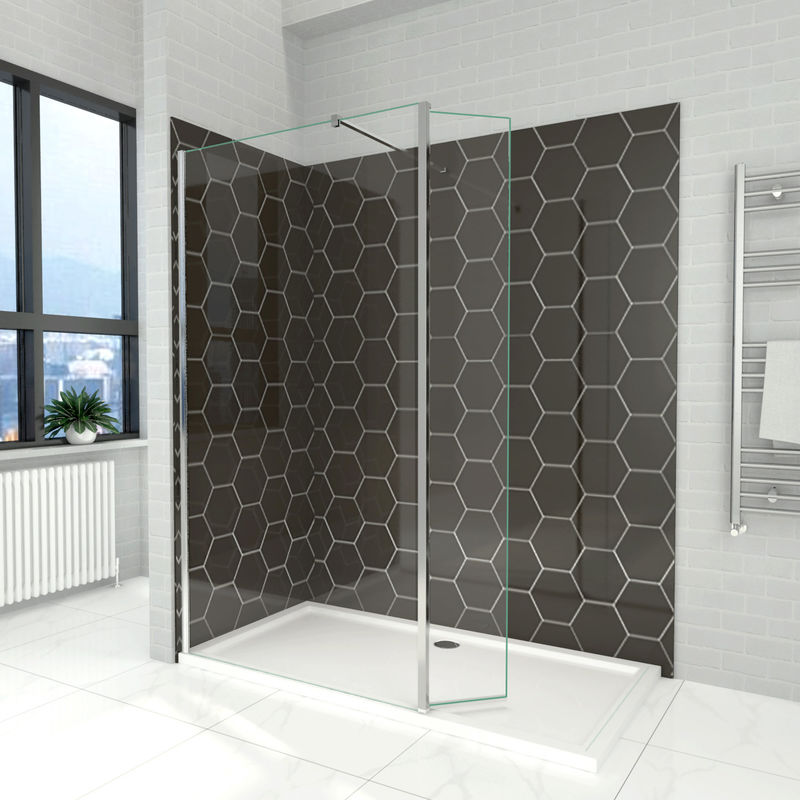Elegant - 1000mm Walk in Shower Screen 6mm Tougheded Safety Wet Room with 300mm Flipper Panel, 1600x800mm Stone Tray Included
