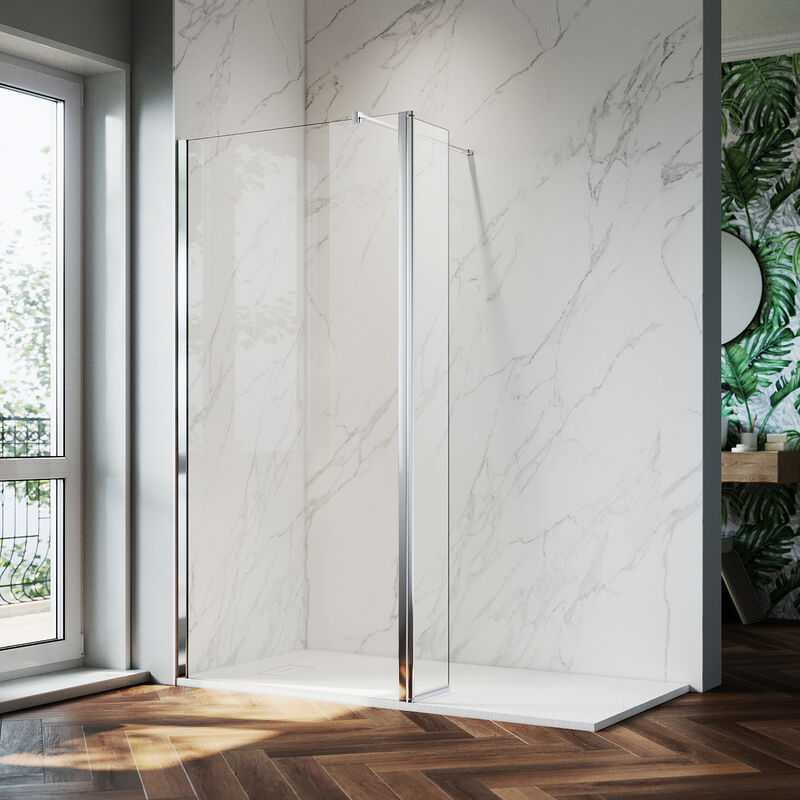 1000mm Walk in Shower Screen Glass Panel + 300mm Return Panel + 1500x700 mm Slip-Resistance Shower Tray, 8mm Easy Clean Glass Wet Room Shower