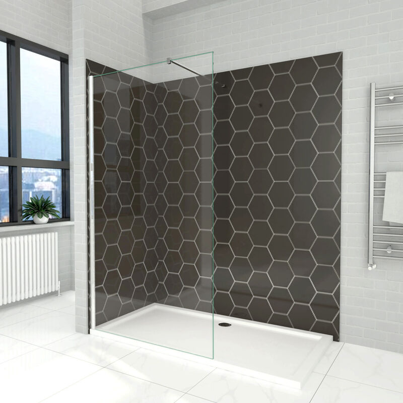 1000mm Walk in Wet Room Open Entry Shower Cabin 6mm Tempered Glass Shower Enclosure with 1600x700mm Shower Tray and Free Waste Trap - Elegant