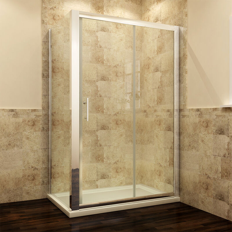 1100mm Easy Clean Sliding Shower Enclosure and 700mm Bathroom Glass Panel 6mm Safety Tempered Glass Shower Cubicle with 1100x700mm Shower Tray and