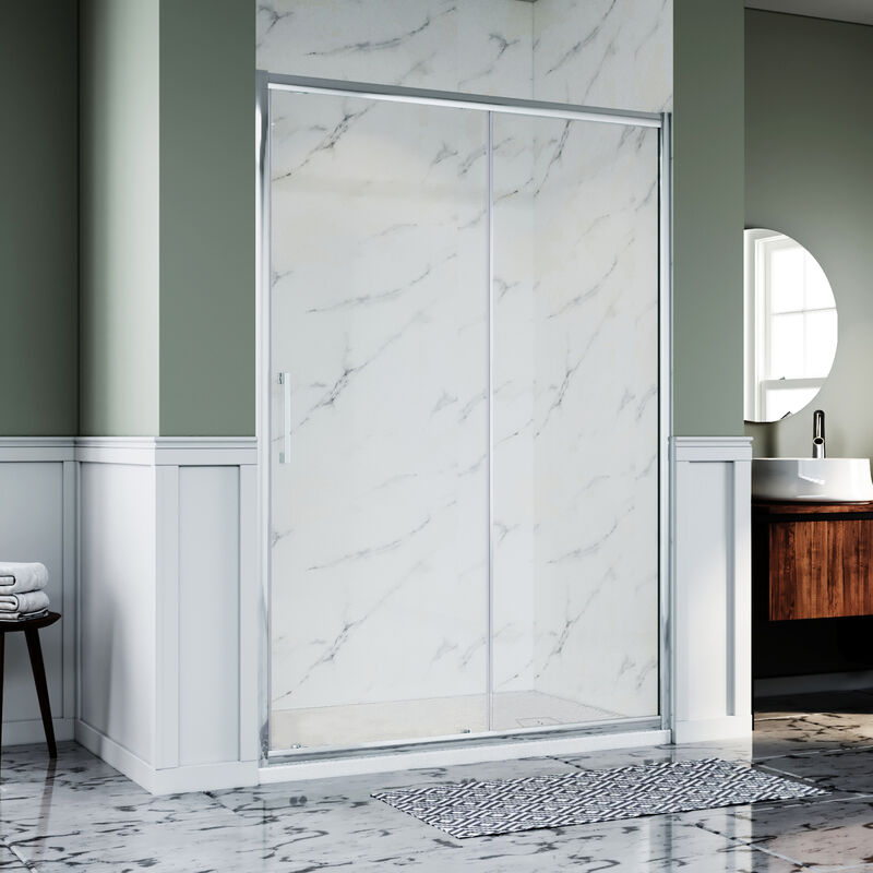 ELEGANT 1200mm Bath Door Modern Design Sliding Shower Enclosure 8mm Nano Coated Glass Wet Room with 1200x900mm Anti Slip Shower Tray and Waste Trap