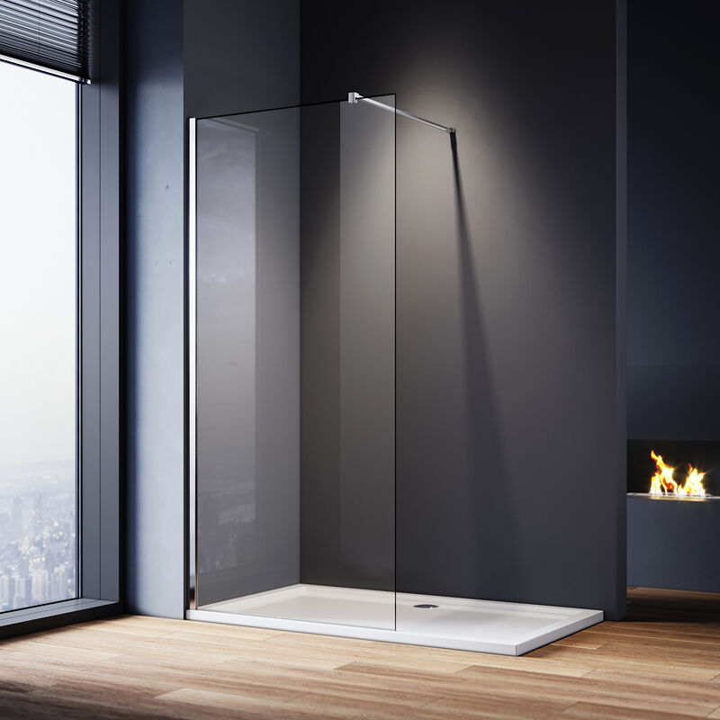 Elegant - 700mm Walk in Shower Screen Glass Panel + 1000x760mm Shower Tray, 8mm Easy Clean Glass Wet Room Shower Enclosure, 1900mm Height