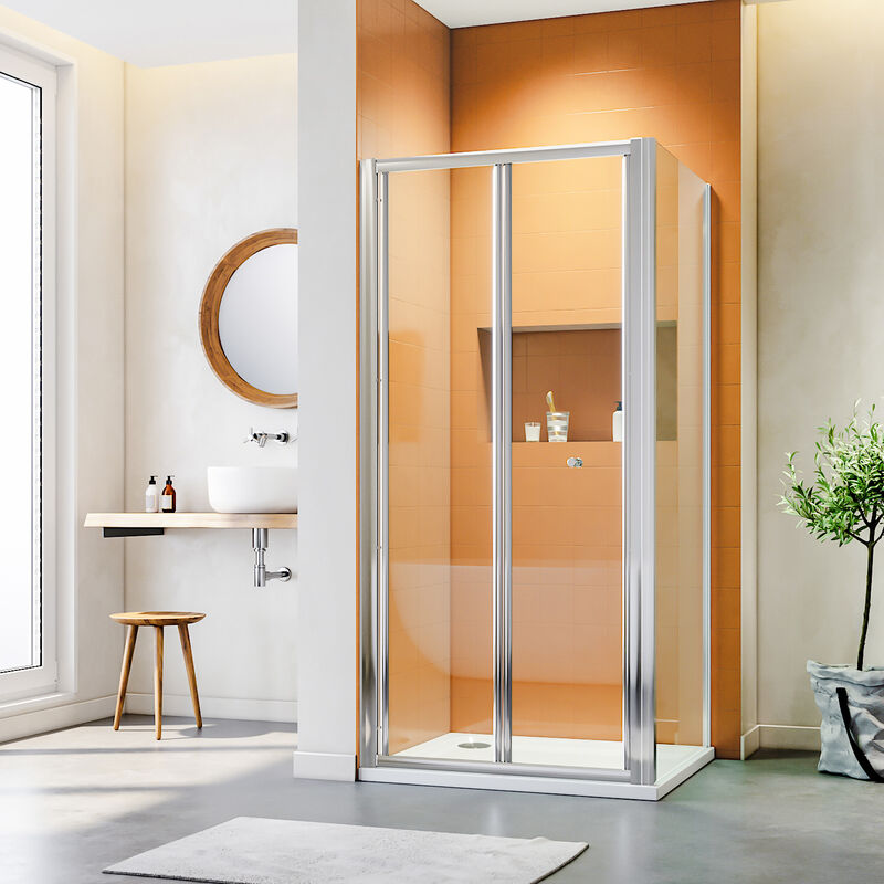 1000mm Bifold Shower Door Aluminium Frame Shower Enclosure 5mm Tempered Glass with 800mm Side Panel, smc Tray & Waste Trap - Elegant