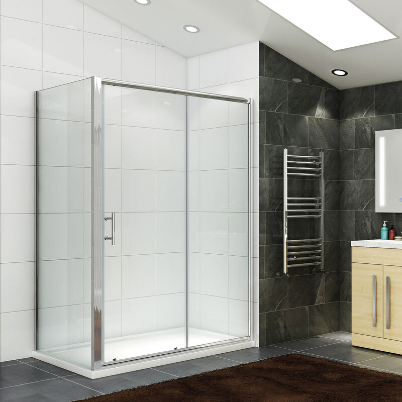 1000x800mm, 6mm Tempered Glass, Aluminium Frame, Sliding Shower Door Modern Bathroom with 800mm Side Panel, smc Tray + Waste Trap
