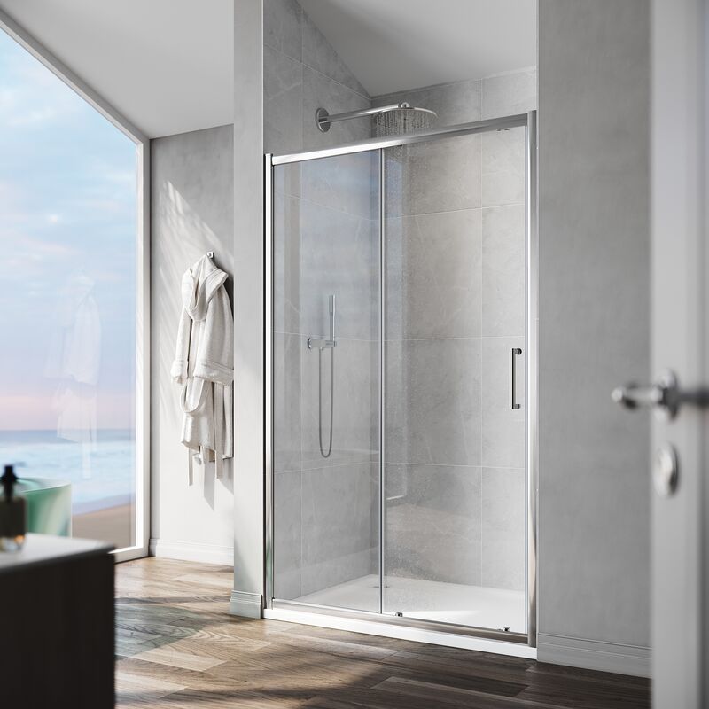 1000x800mm Sliding Door Shower Enclosure with smc Tray & Waste Trap (8mm nano Glass, Dual Aluminium Frame) 1900H - Elegant