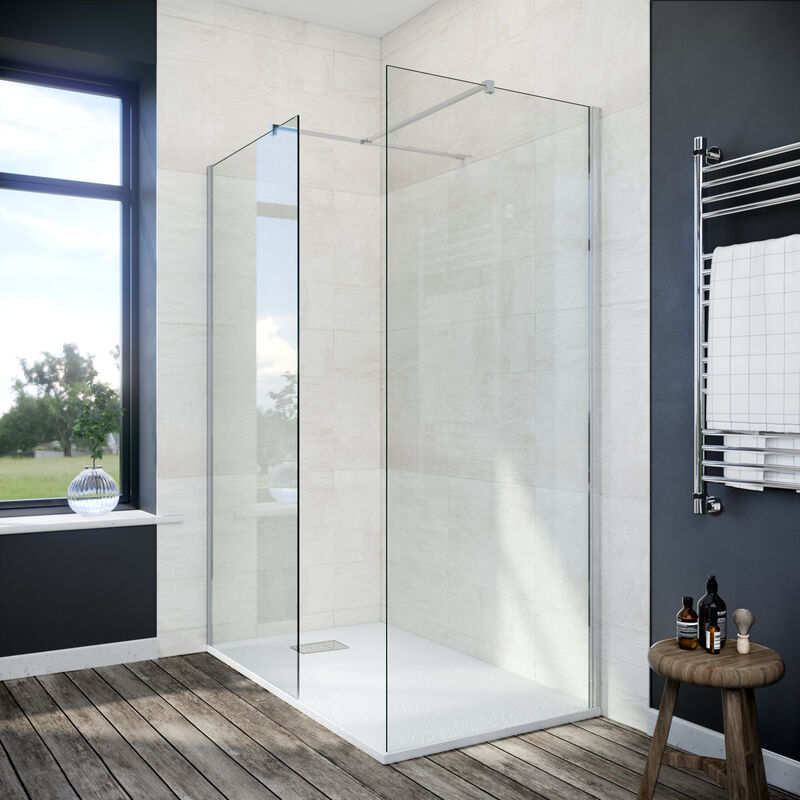 Elegant - Frameless Shower Enclosure 1200mm Shower Door 300mm Flipper Screen Walk in Shower Cabin 1700x700mm Tray and Waste Trap